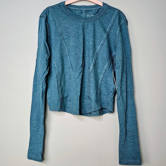 Pilcro Anthropologie Cotton Seamed Top, Turquoise, XXS/XS - Picture 5 of 10